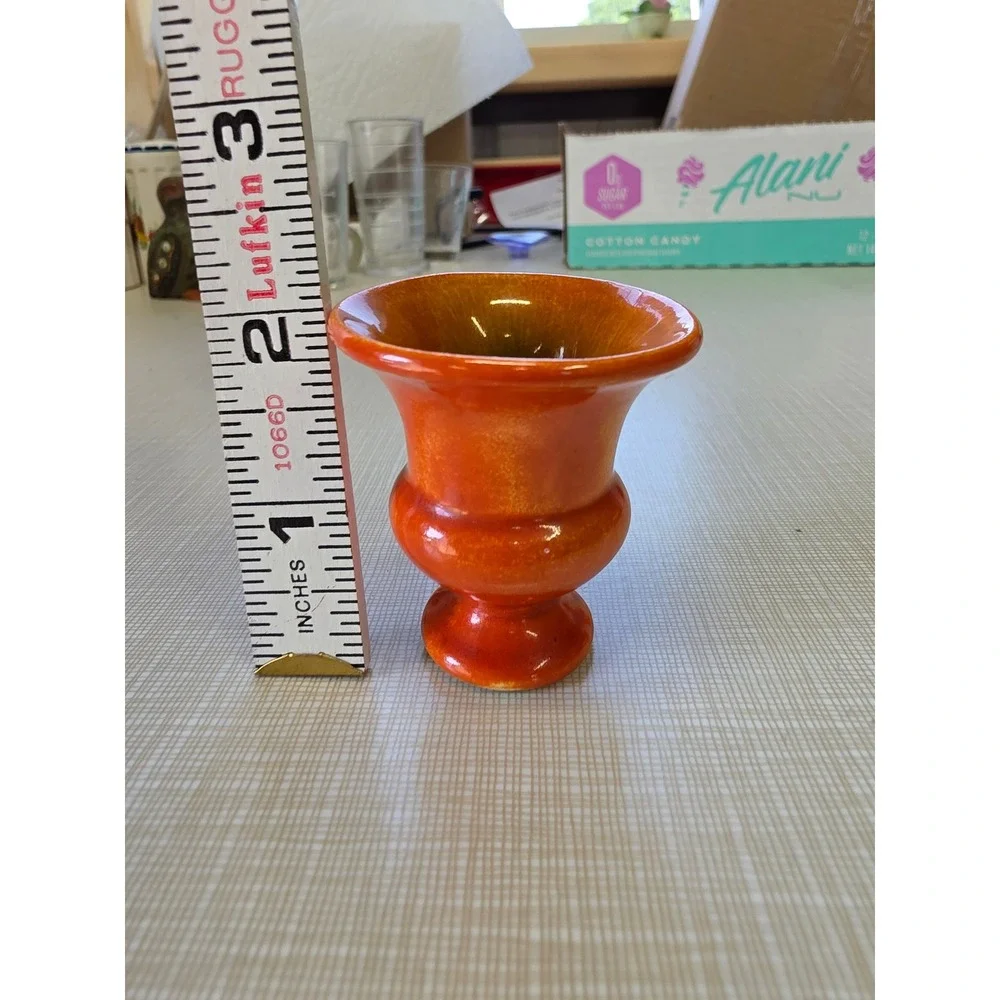 Vintage Miniature Orange Glazed Ceramic Vase Tiny Bud Vase Urn 2.25 Inch
